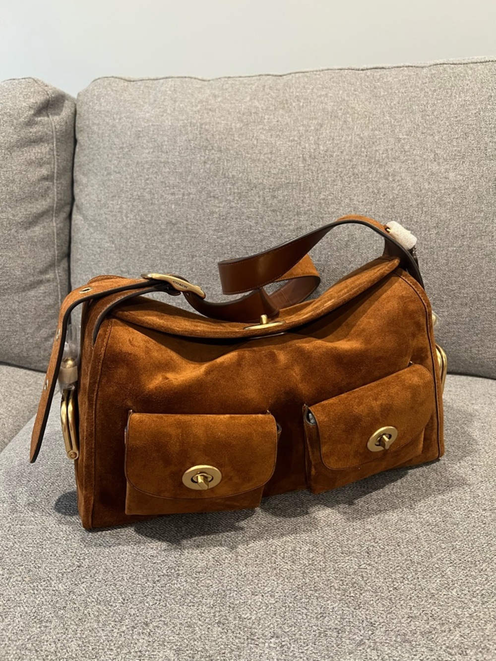 Coach Turnlock Haversack Bag- suede Warm Brown